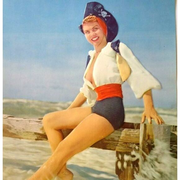 Pirate Lady Art Print Vintage 1940's Lithograph 3-D Embossed Sexy Captain Ahoy - Picture 1 of 10